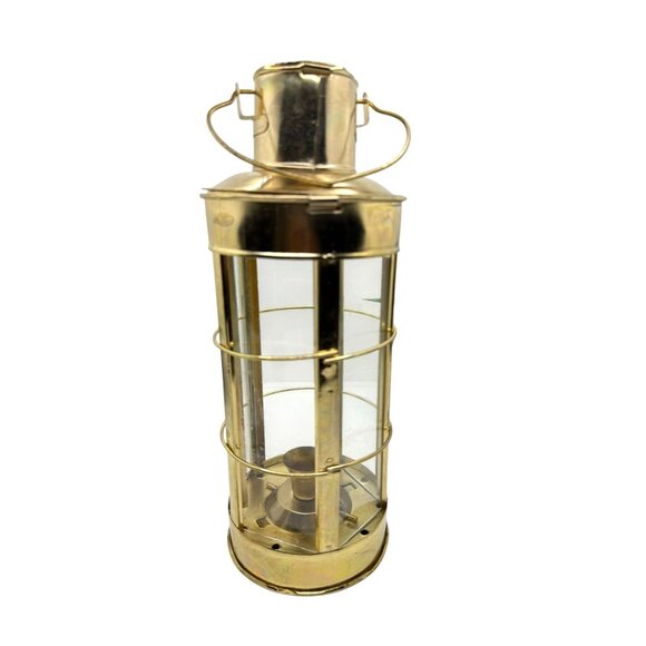 Vintage Goldtone 11" Lantern Five-Sided Glass Candle Holder - Picture 5 of 9